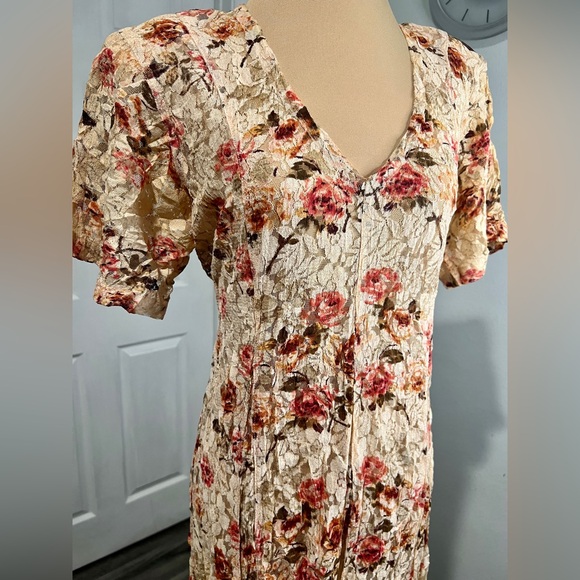 Vintage SHEER LACE Romantic Floral Cottagecore Fairy Victorian Festival Dress - Picture 7 of 11